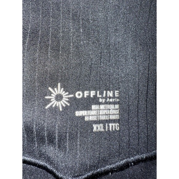 Aerie OFFLINE Real Me Super Flare Leggings XXL High Rise Black Ribbed Panels - Picture 6 of 8